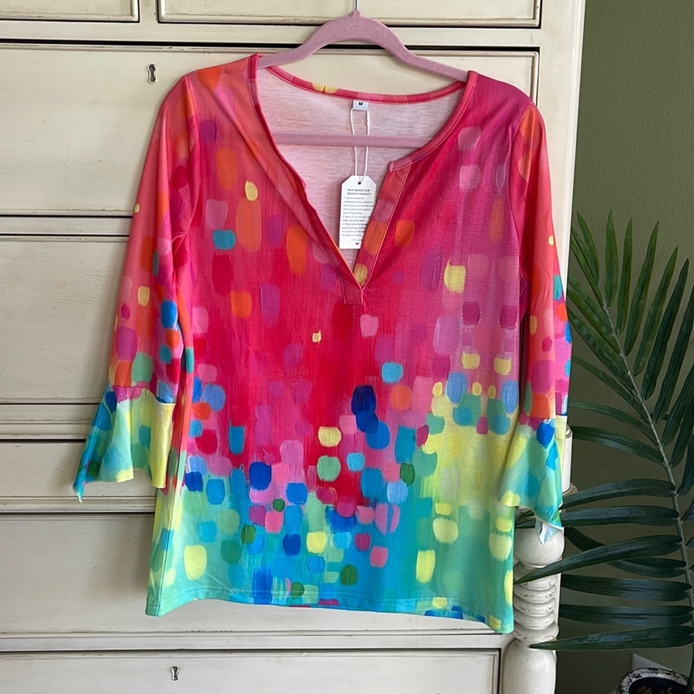 Boutique brand bright split neck top size M